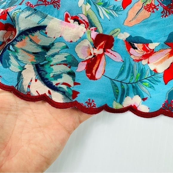 JOHNNY WAS Sz S Top Blue Floral Print Cold Shoulder - Picture 10 of 13